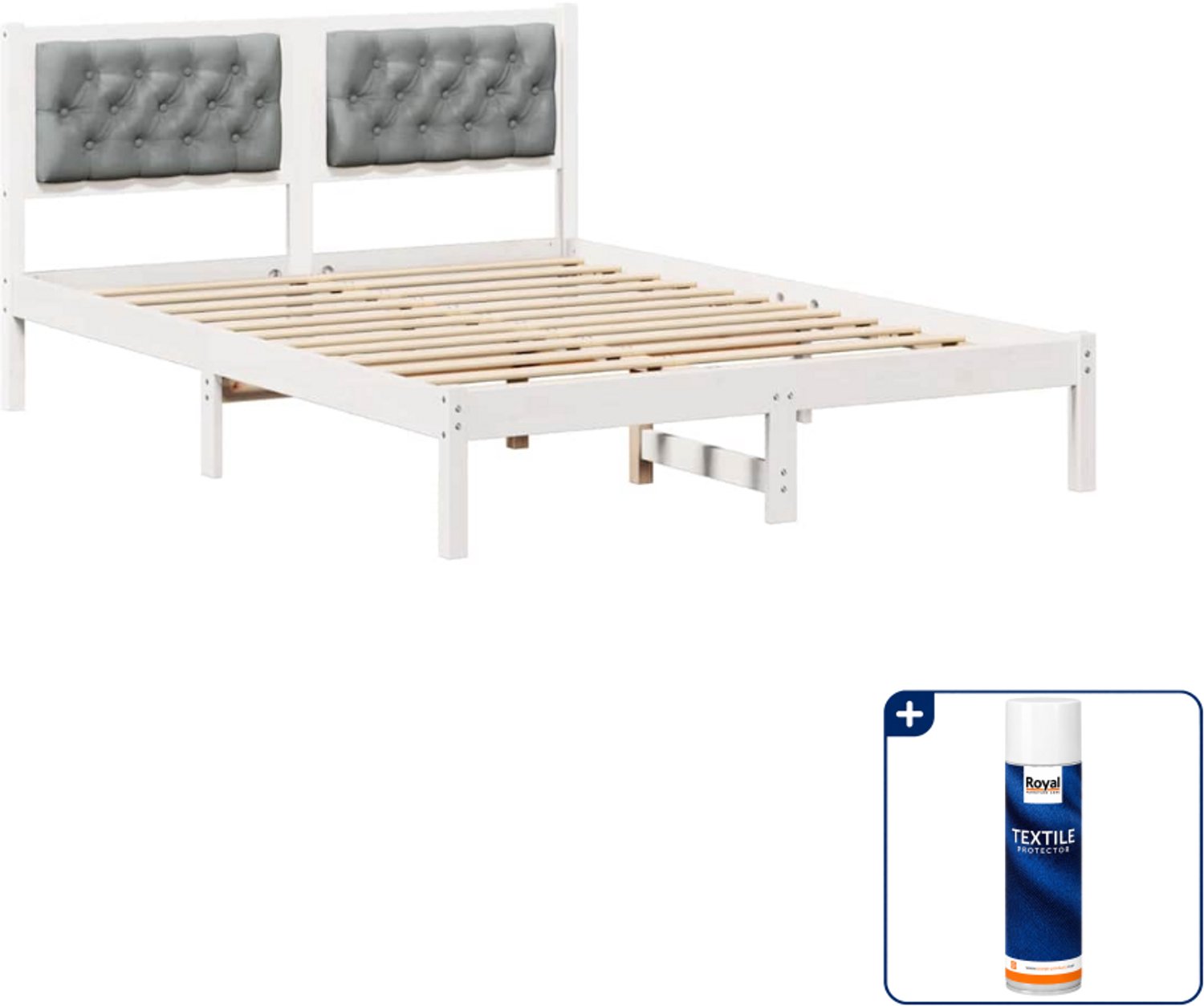 vidaXL Bedframe - 140 x 190 cm - massief grenenhout - lichtgrijs - Inclusief textielbeschermer 500 ml Wit