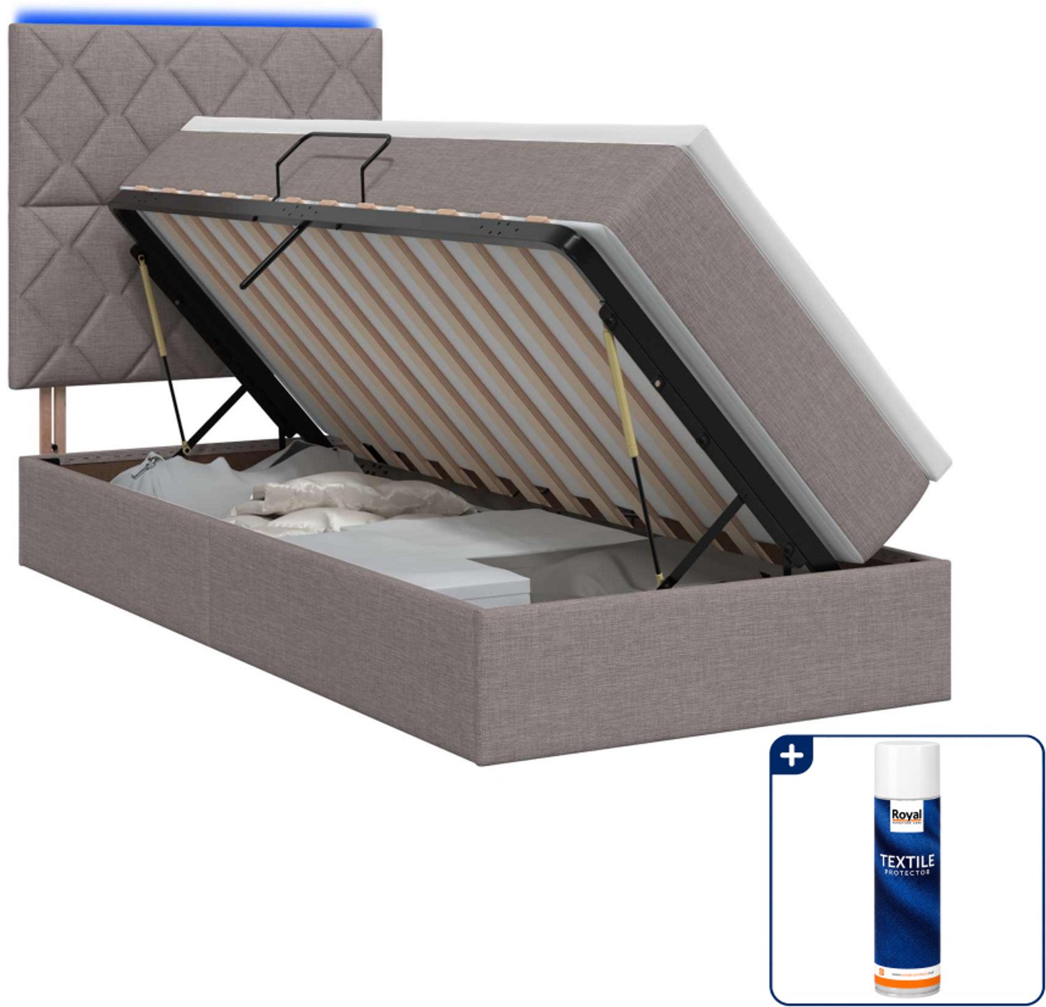 vidaXL opslagbed met matras - 100 x 200 cm - taupe - Inclusief textielbeschermer 500 ml