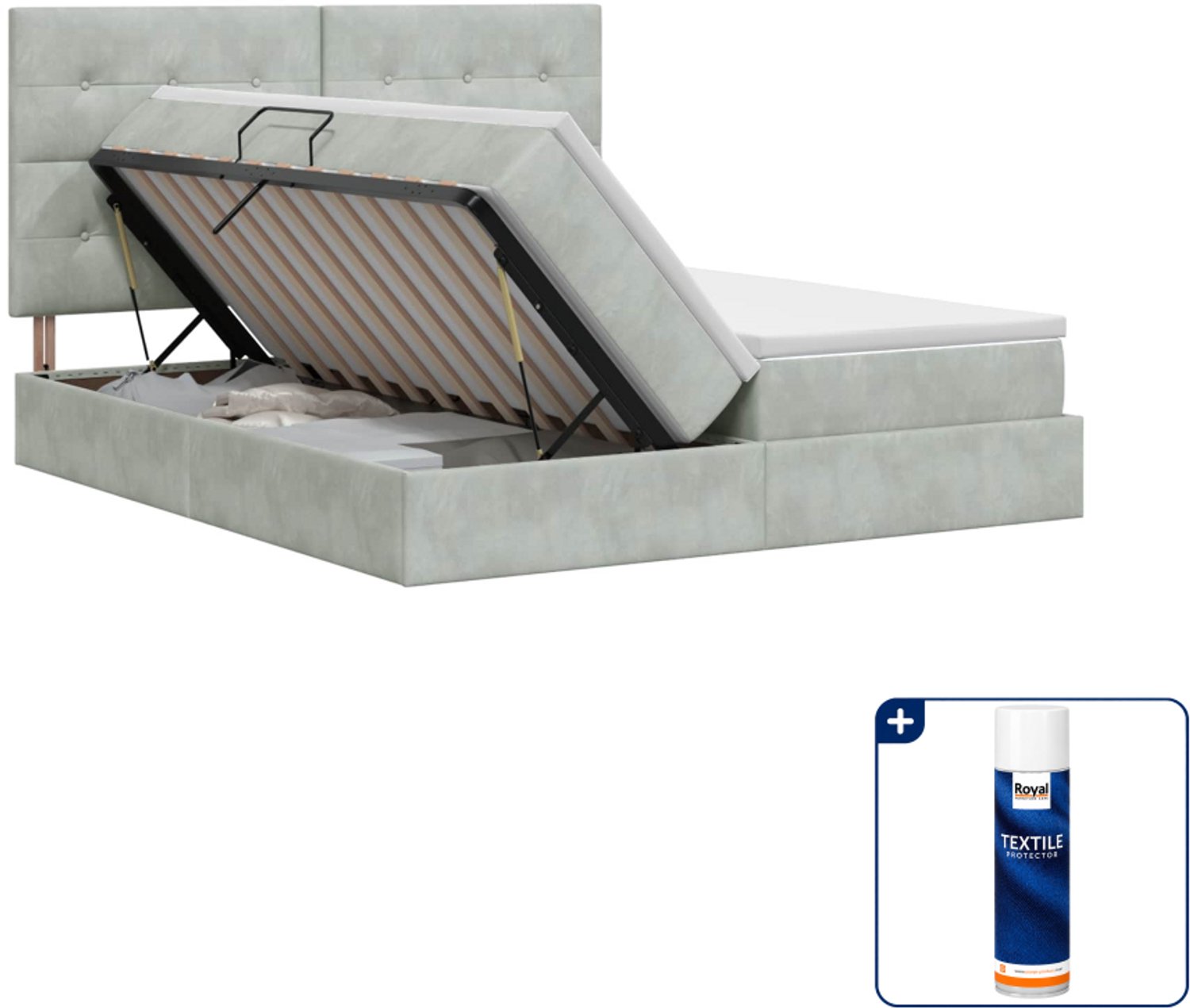 vidaXL opbergbed - 200 x 200 cm - fluweel - lichtgrijs - Inclusief textielbeschermer 500 ml