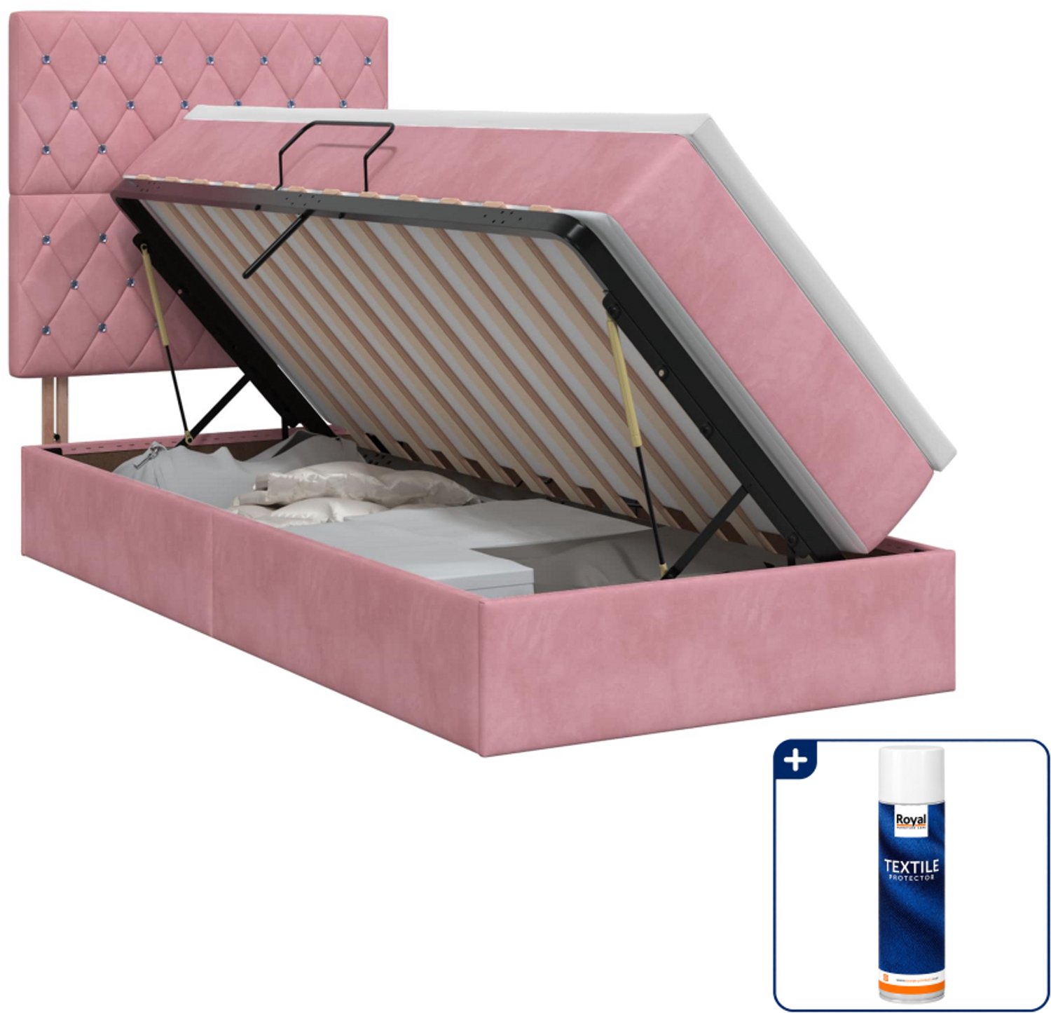 vidaXL opbergbed met matras - 100 x 200 cm - fluweel - roze - Inclusief textielbeschermer 500 ml