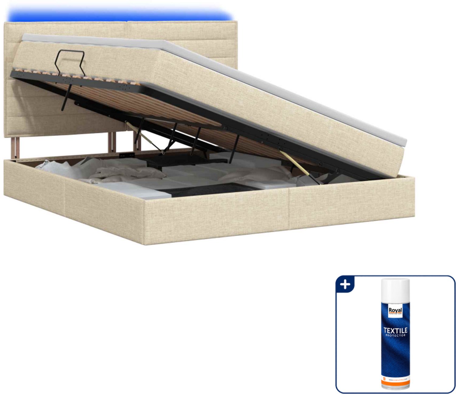 vidaXL Kingsize led-opslagbed met matras - 180 x 200 cm - crème - Inclusief textielbeschermer 500 ml