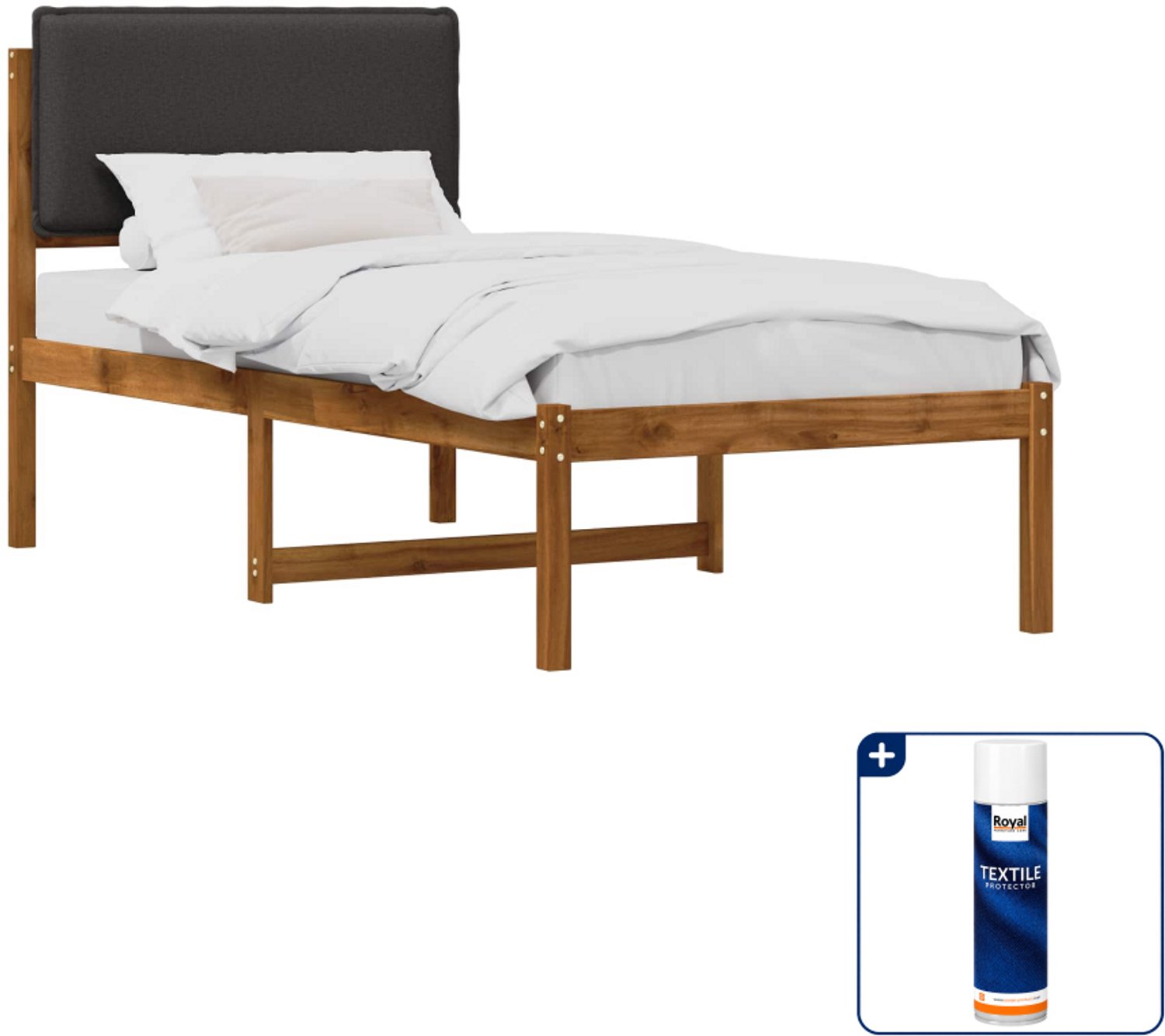 vidaXL bedframe - 80 x 200 cm - massief acaciahout - naturel/donkergrijs - Inclusief textielbeschermer 500 ml Tan