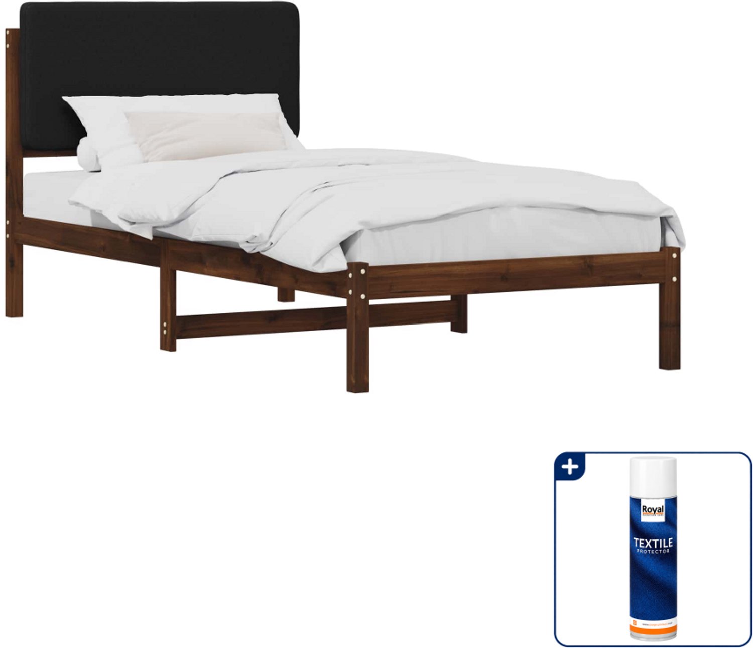 vidaXL bedframe - 80 x 200 cm - donkerbruin en zwart - Inclusief textielbeschermer 500 ml