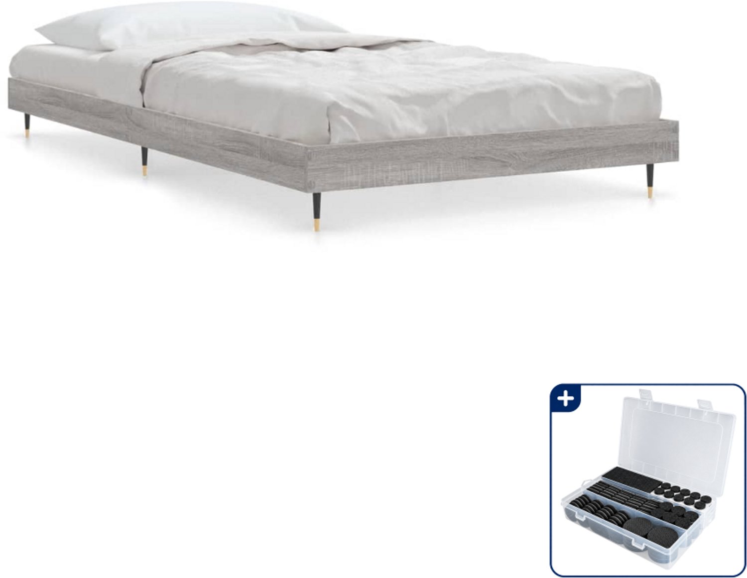 vidaXL bedframe - 100 x 200 cm - bewerkt hout - grijs sonoma eiken - Inclusief antikrasvilt 177-delig