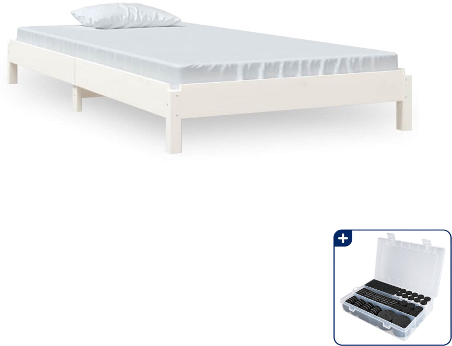 vidaXL stapelbaar bed - 90 x 190 cm - massief grenenhout - wit - Inclusief antikrasvilt 177-delig
