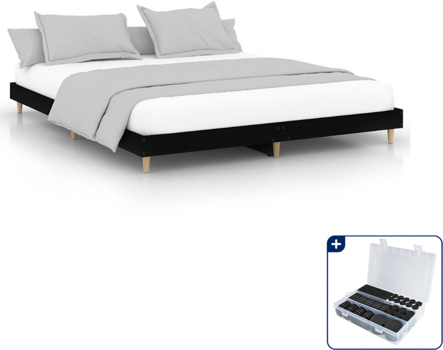 vidaXL bedframe - 120 x 200 cm - bewerkt hout - zwart - Inclusief antikrasvilt 177-delig