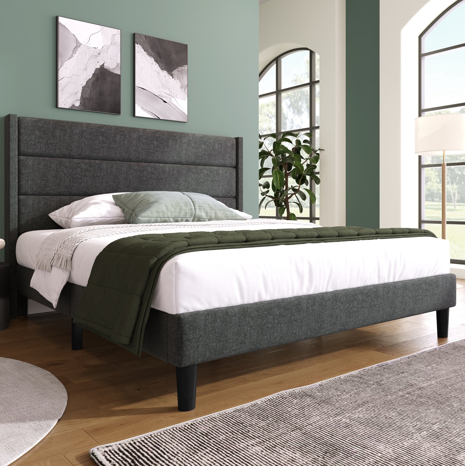 Maisentiel Gestoffeerd tweepersoonsbed 140 x 200 cm met lattenbodem en hoofdbord - donkergrijs