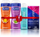 Durex - 3 Glijmiddelen en 1 Stimulerende gel - Voor Masturbation - Waterbasis – Massage 2in1 Ylang Ylang 200ml - Massage 2in1 Aloe Vera 200ml – Tingle 100ml - Orgasm Intense Stimulerende Glijmiddel 10ml - Voordeelverpakking - Cadeau voor man en vrouw