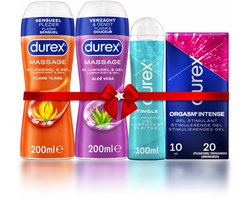 Durex - 3 Glijmiddelen en 1 Stimulerende gel - Voor Masturbation - Waterbasis – Massage 2in1 Ylang Ylang 200ml - Massage 2in1 Aloe Vera 200ml – Tingle 100ml - Orgasm Intense Stimulerende Glijmiddel 10ml - Voordeelverpakking - Cadeau voor man en vrouw