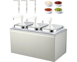 Sausdispenser met 6 pompen - Voor restaurants en foodtrucks - Druppelvrij en vaatwasmachinebestendig - Roestvrij staal zilver