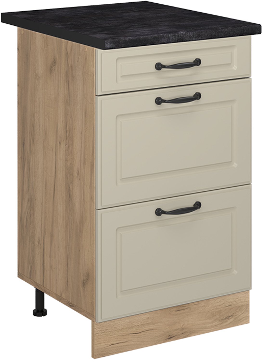 Vicco Keukenonderkast R-Line, Zand landelijk/Goudkleurig Eiken, 50 cm antraciet werkblad