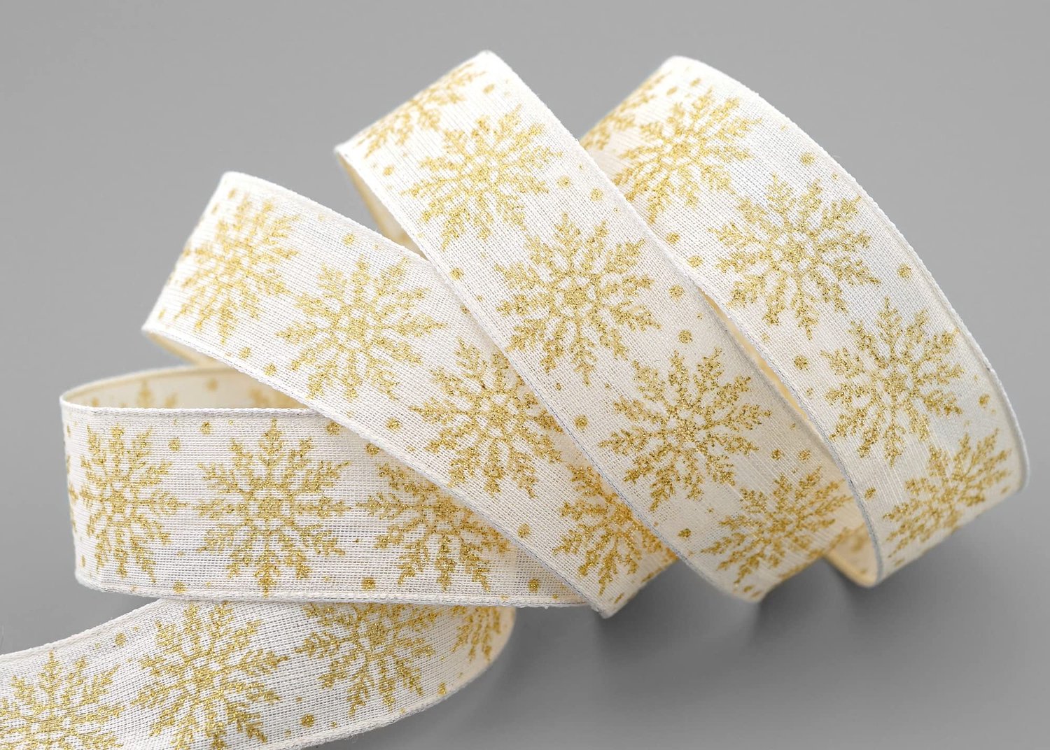 Dekolint met Sneeuwvlokken - 20 m x 25 mm - Crème/Goud