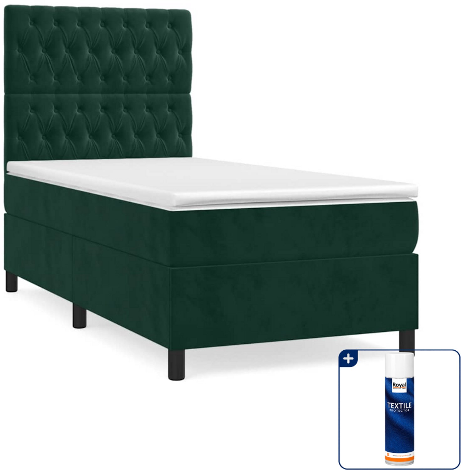 vidaXL boxspring met matras - 90 x 200 cm - fluweel - donkergroen - Inclusief textielbeschermer 500 ml