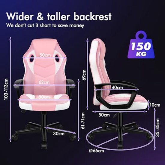 Ergonomische Gaming Bureaustoel met Lendensteun en Verstelbare Hoogte — afbeelding 2