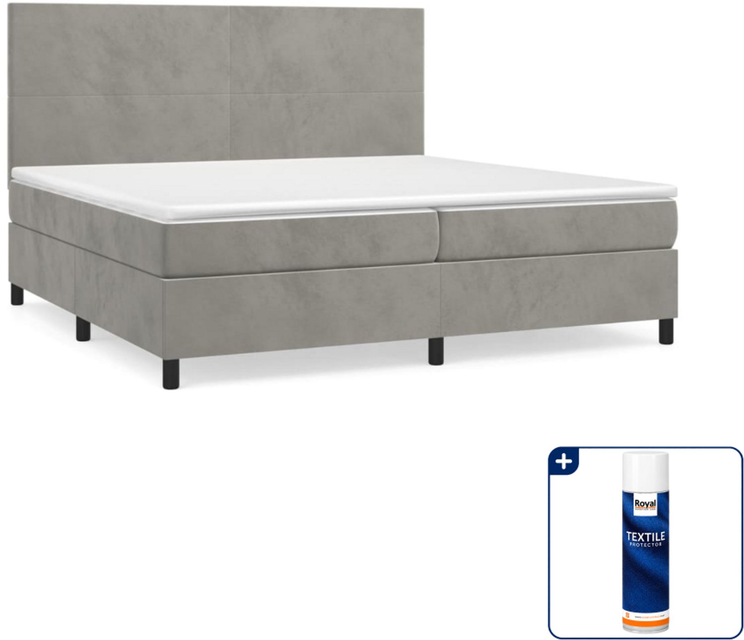 vidaXL boxspring met matras - super kingsize - 200 x 200 cm - fluweel - lichtgrijs - Inclusief textielbeschermer 500 ml