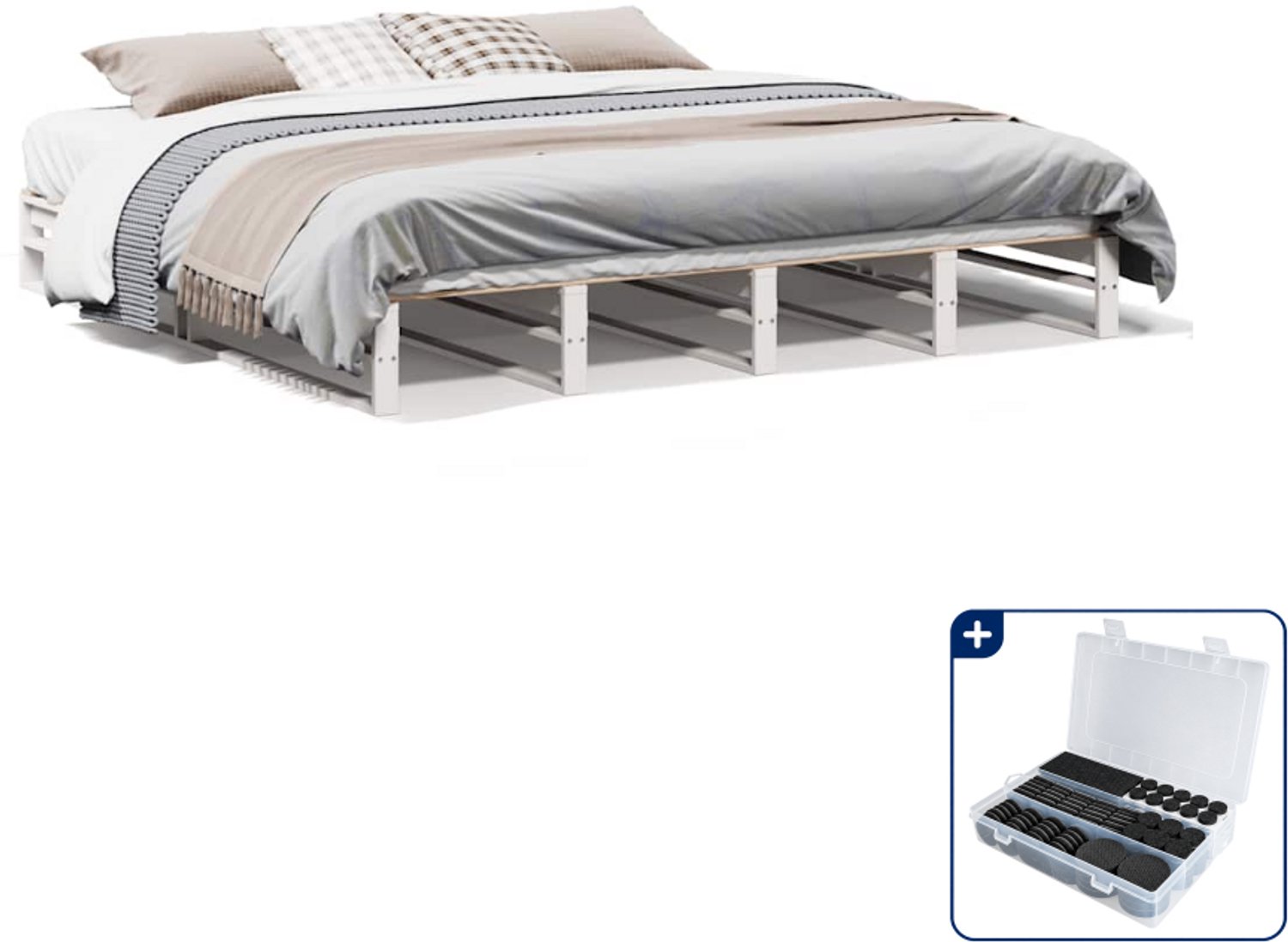 vidaXL bedframe - Super kingsize - 200 x 200 cm - wit - Inclusief antikrasvilt 177-delig Bruin