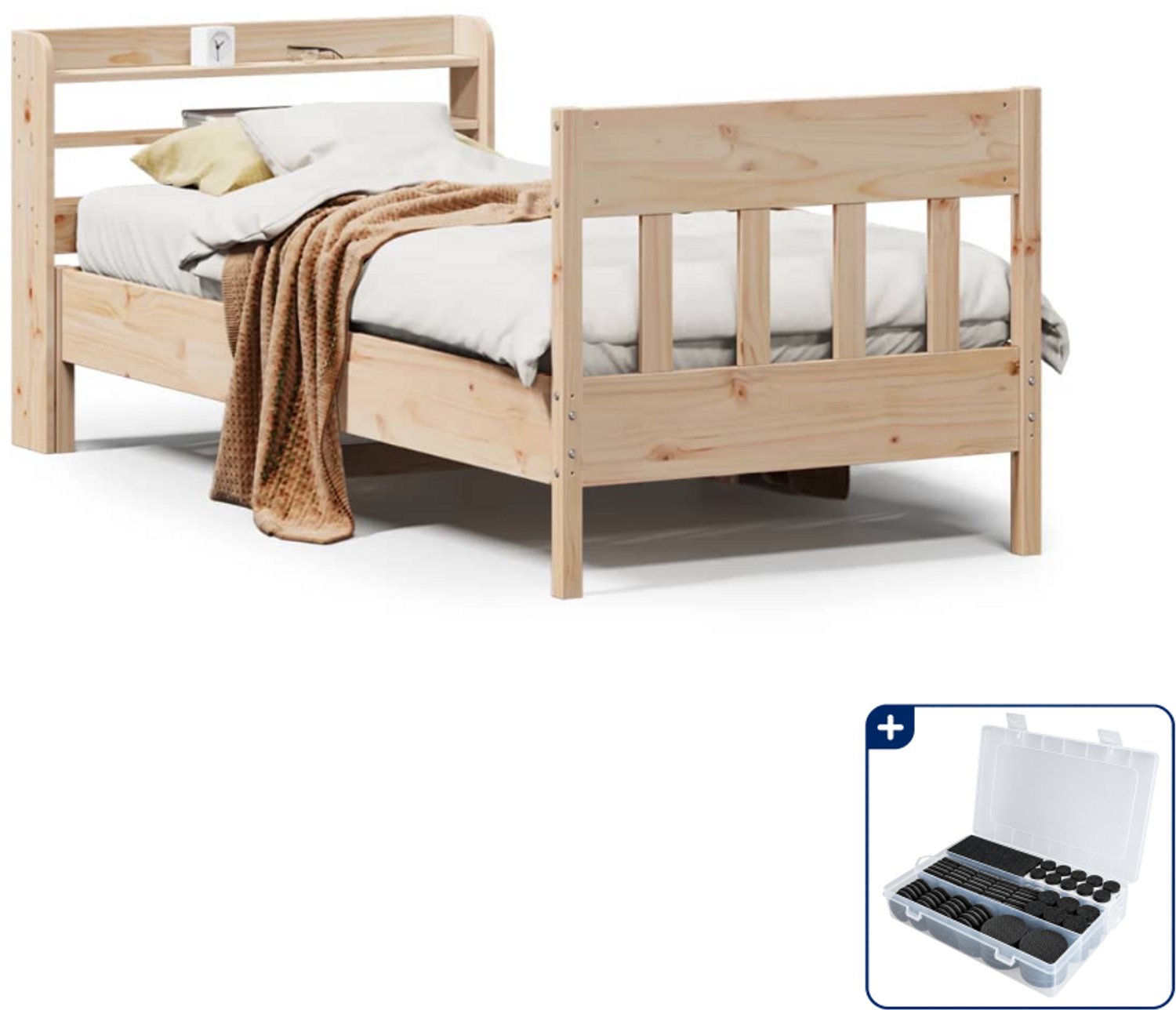 vidaXL bedframe - 75 x 190 cm - massief grenenhout - Inclusief antikrasvilt 177-delig Wit