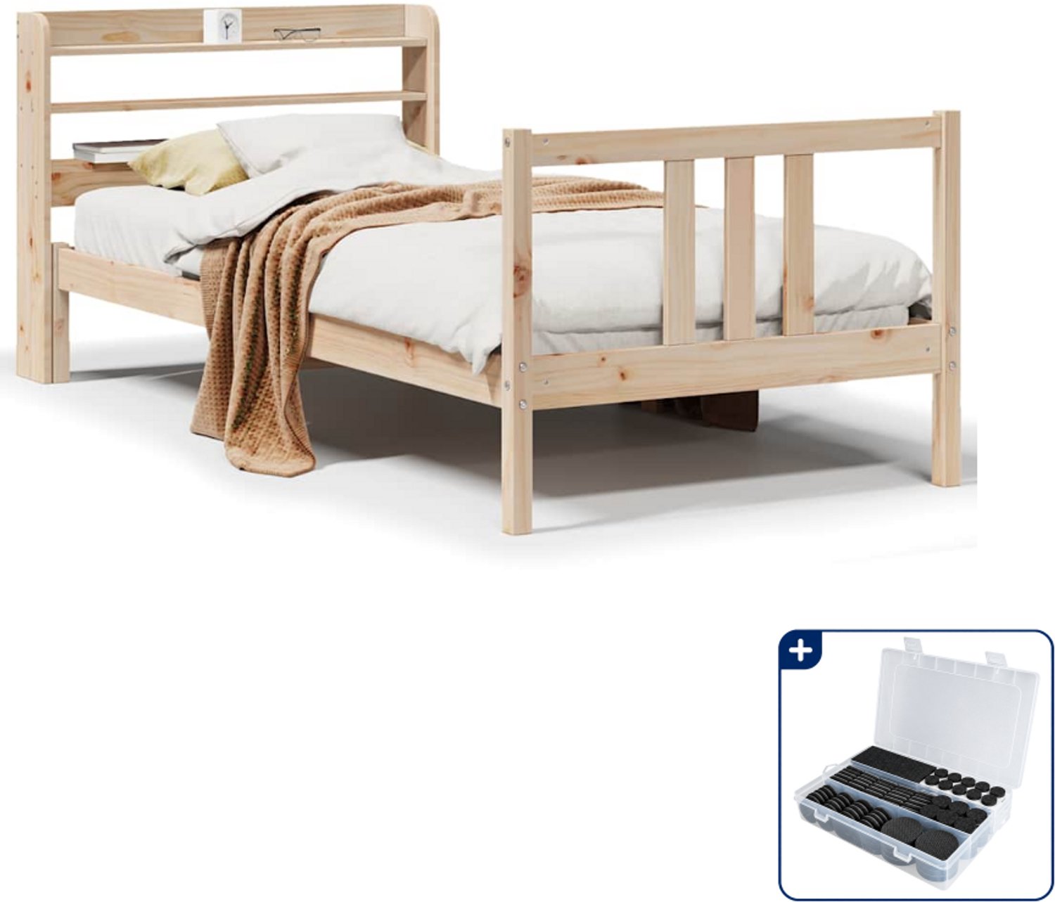 vidaXL bedframe - 75 x 190 cm - massief grenenhout - Inclusief antikrasvilt 177-delig Bruin
