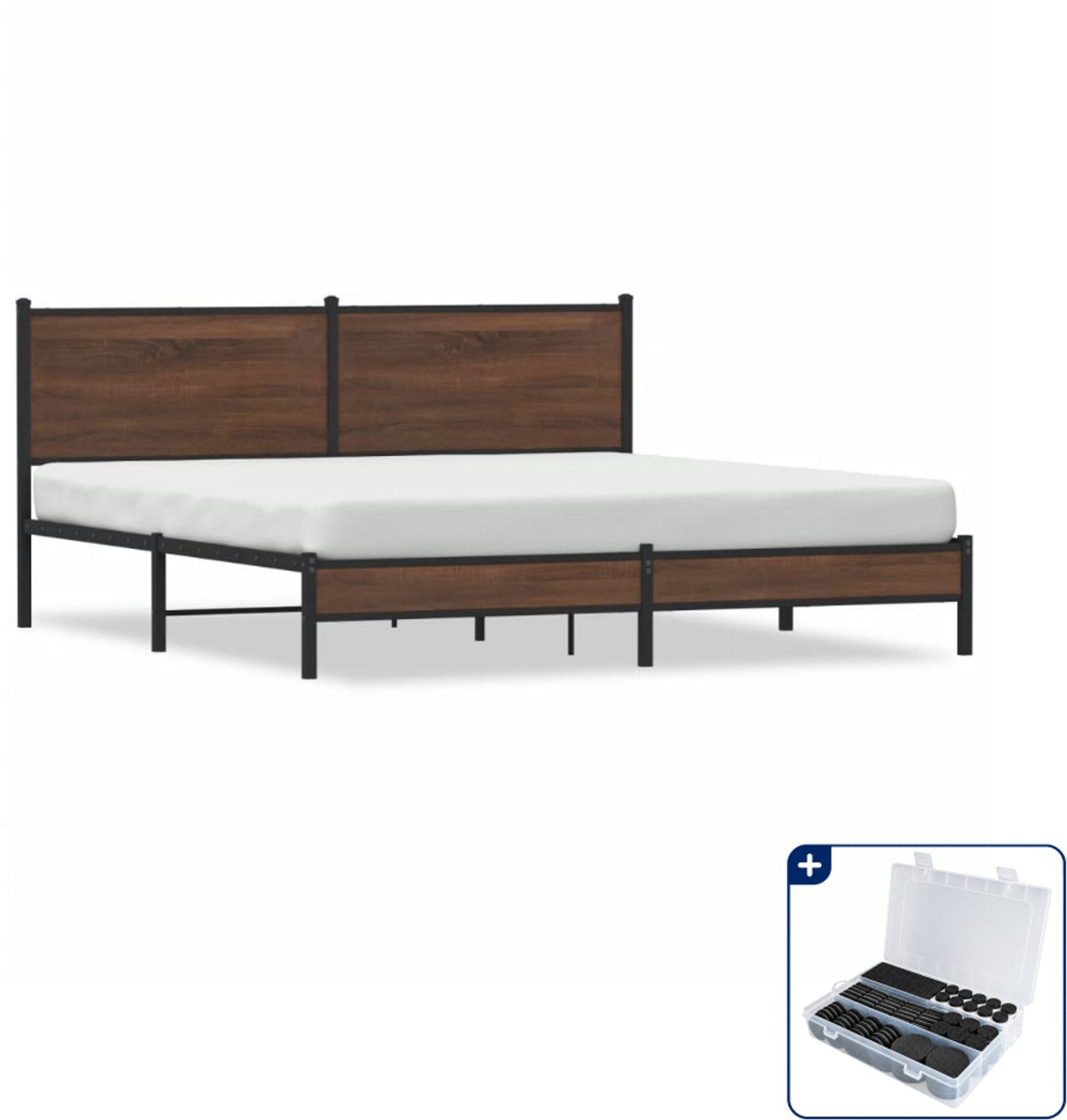 vidaXL Bedframe - Kingsize - 180 x 200 cm - staal en bewerkt hout - Inclusief antikrasvilt 177-delig Bruin