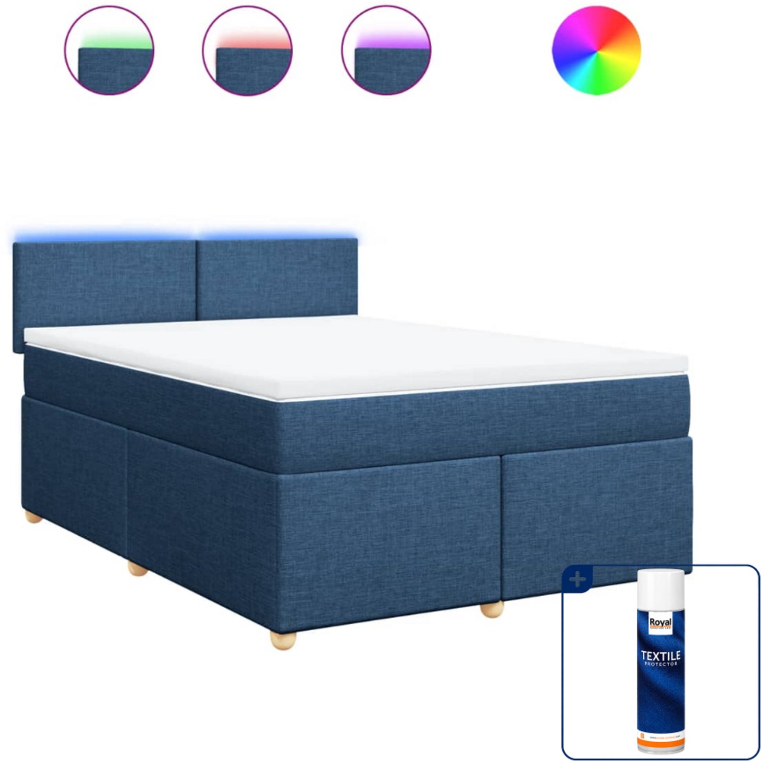 vidaXL boxspring met matras - Queensize - 160 x 200 cm - blauw - Inclusief textielbeschermer 500 ml