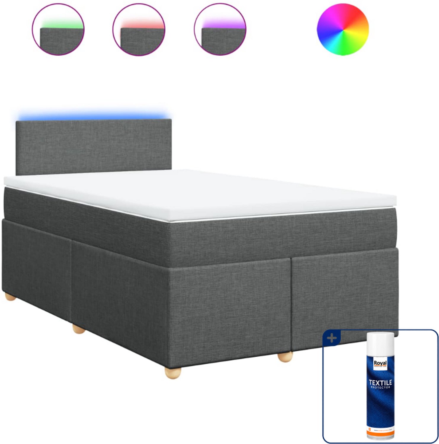 vidaXL boxspring met matras - 120 x 200 cm - donkergrijs - Inclusief textielbeschermer 500 ml