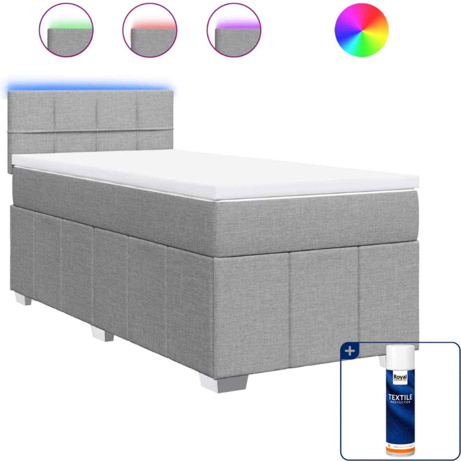 vidaXL Boxspring met matras - 100 x 200 cm - lichtgrijs - Inclusief textielbeschermer 500 ml