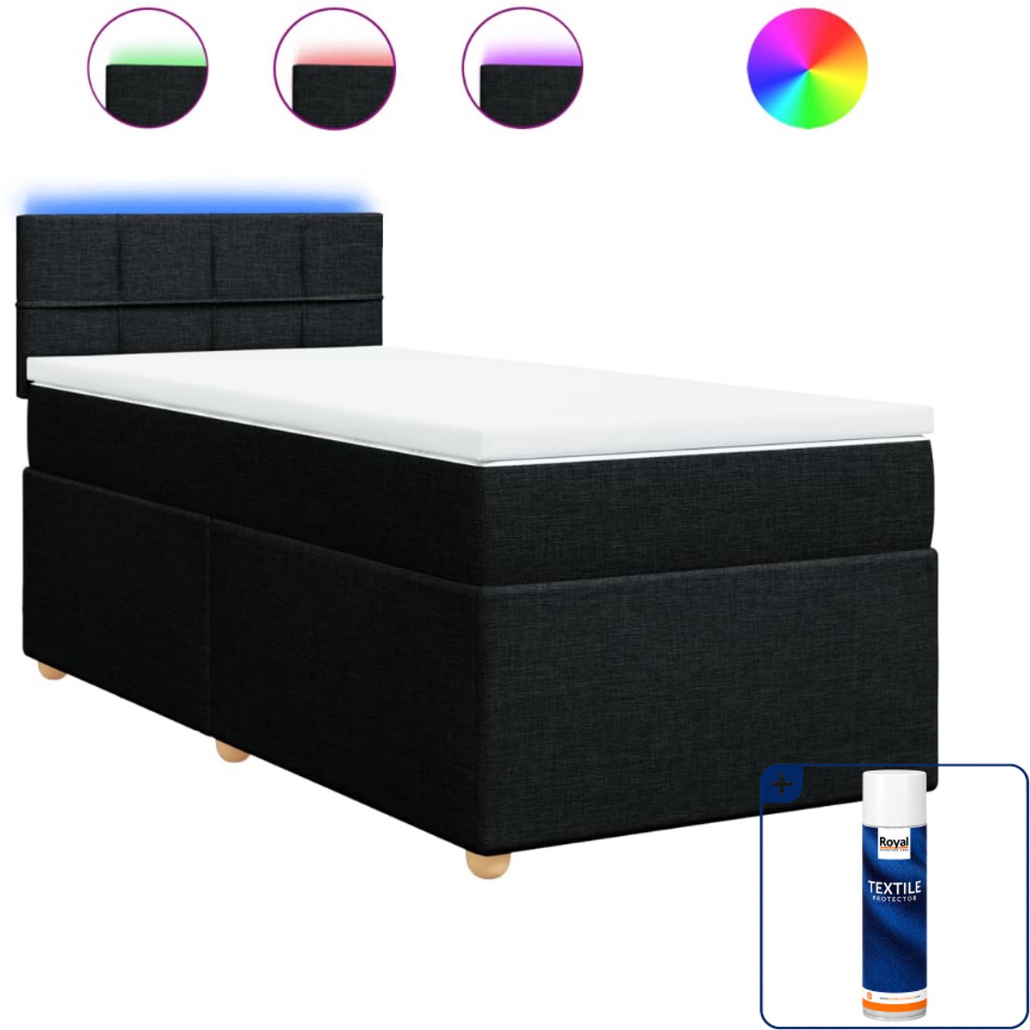vidaXL boxspring met matras - 100 x 200 cm - stof - zwart - Inclusief textielbeschermer 500 ml