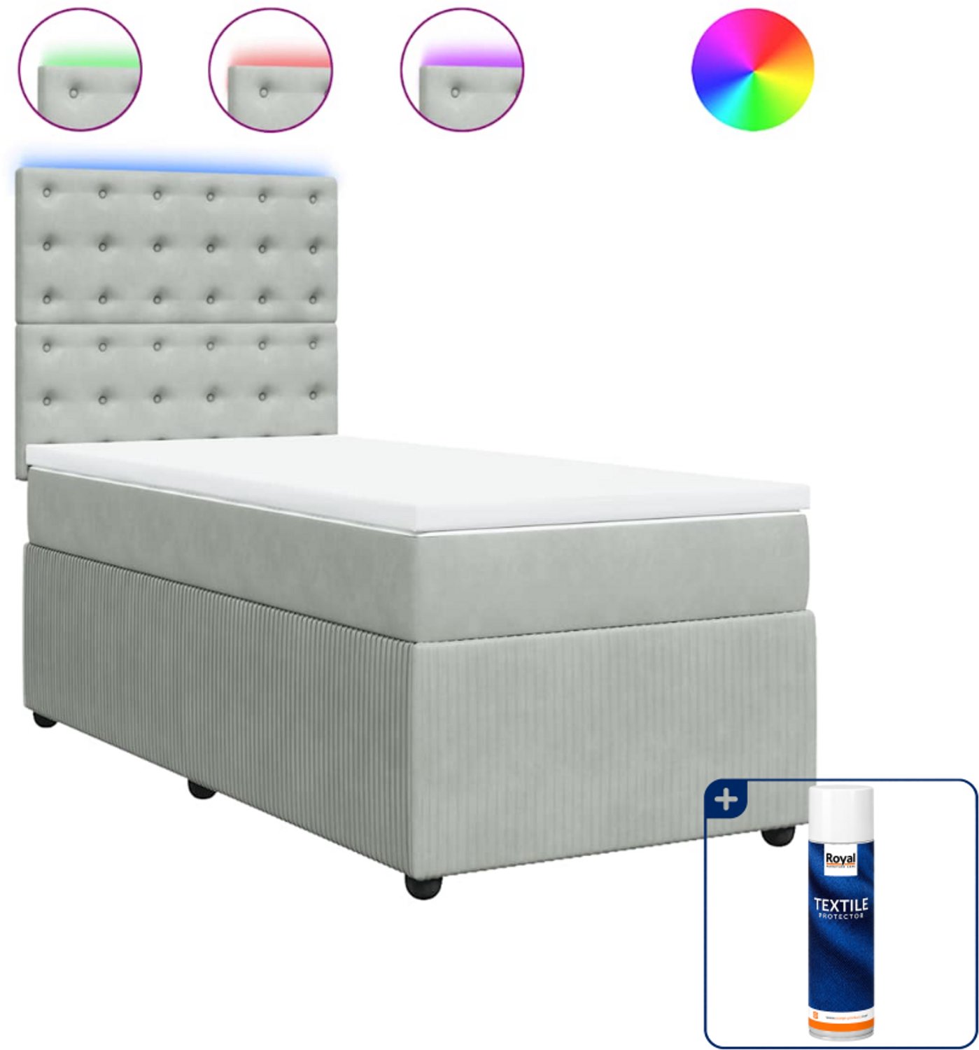 vidaXL boxspring met matras 80x200 cm - fluweel - lichtgrijs - Inclusief textielbeschermer 500 ml