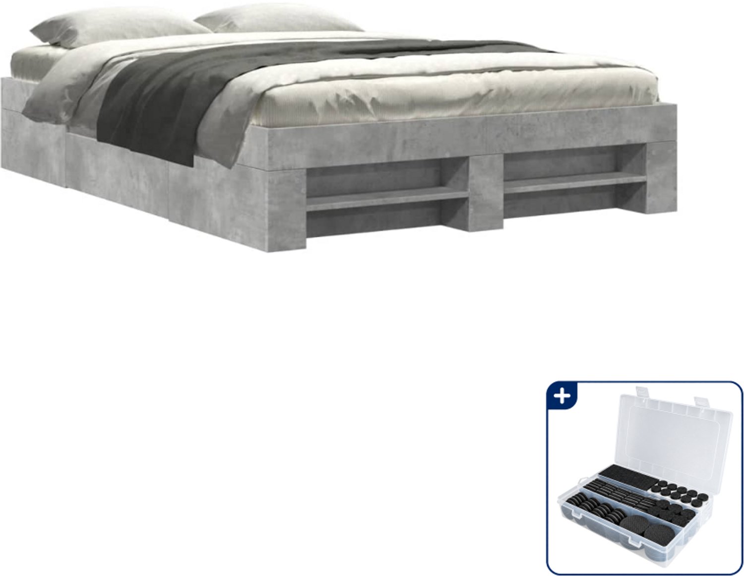 vidaXL bedframe - 120 x 190 cm - bewerkt hout - betongrijs - Inclusief antikrasvilt 177-delig Bruin