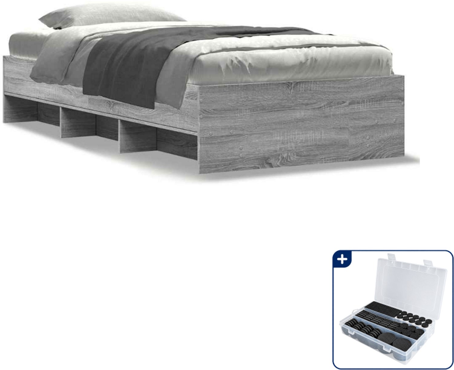 vidaXL bedframe - 100 x 200 cm - bewerkt hout - grijs sonoma eiken - Inclusief antikrasvilt 177-delig Bruin