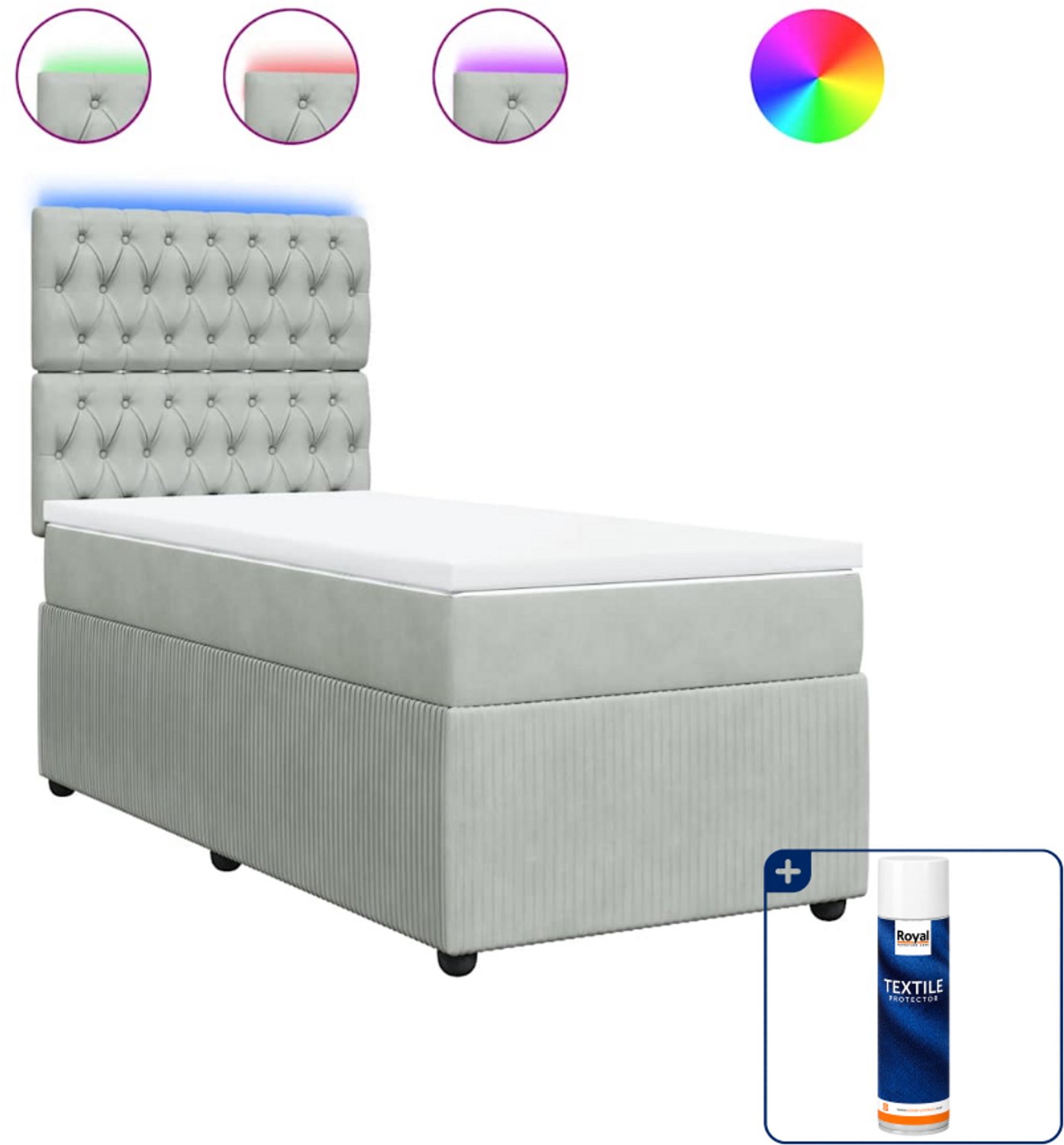 vidaXL boxspring met matras - 100 x 200 cm - fluweel - lichtgrijs - Inclusief textielbeschermer 500 ml