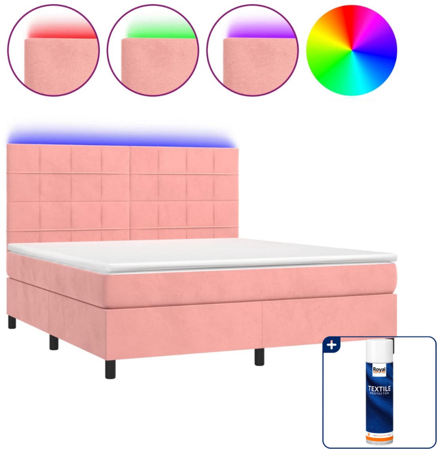 vidaXL Queensize boxspring met matras en LED - 160 x 200 cm - roze - Inclusief textielbeschermer 500 ml