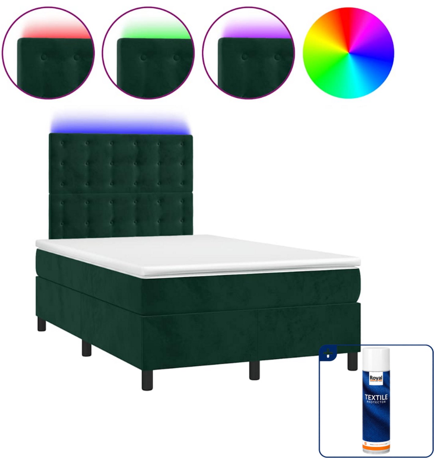 vidaXL boxspring met matras en led - 120 x 200 cm - donkergroen - Inclusief textielbeschermer 500 ml