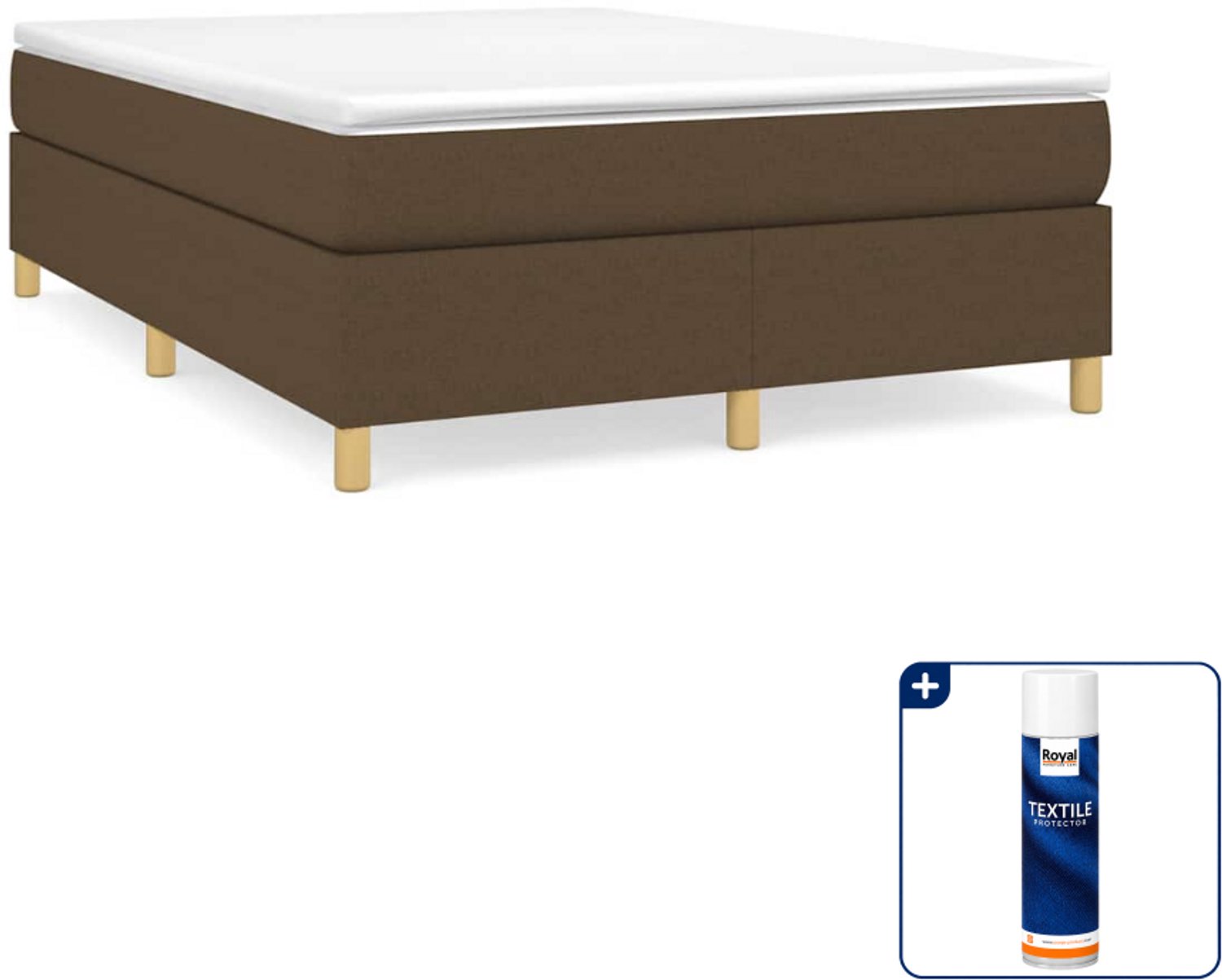 vidaXL Boxspring - Small double - 140 x 200 cm - donkerbruin - Inclusief textielbeschermer 500 ml