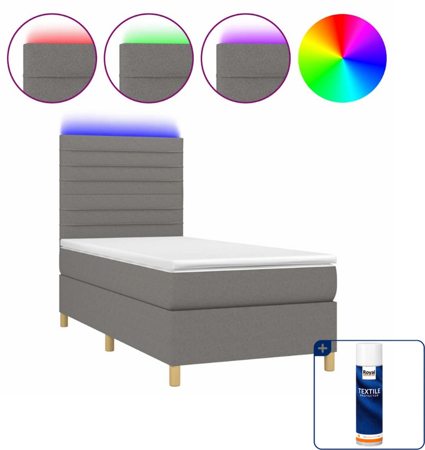 vidaXL boxspring met matras en LED - 90 x 200 cm - donkergrijs - Inclusief textielbeschermer 500 ml