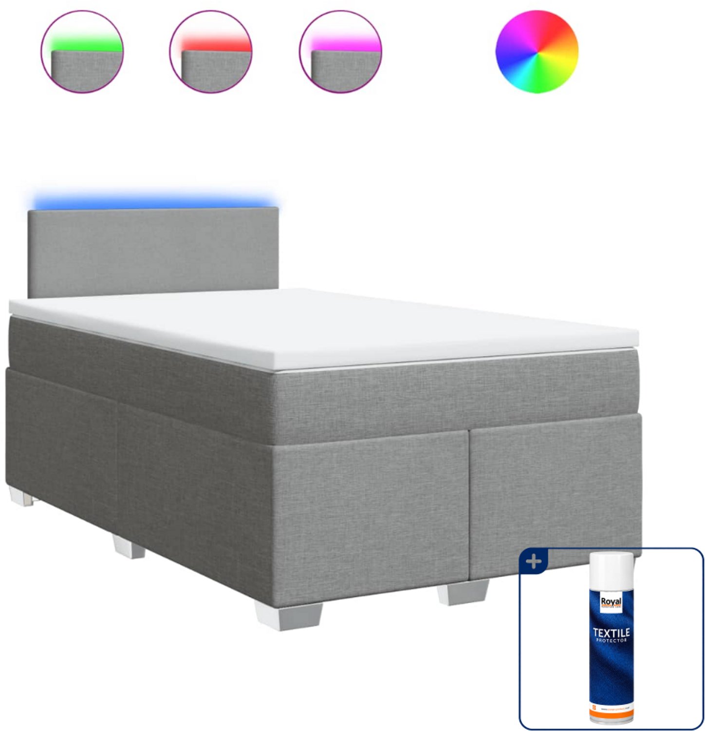 vidaXL boxspring met matras - 120 x 200 cm - stof - lichtgrijs - Inclusief textielbeschermer 500 ml