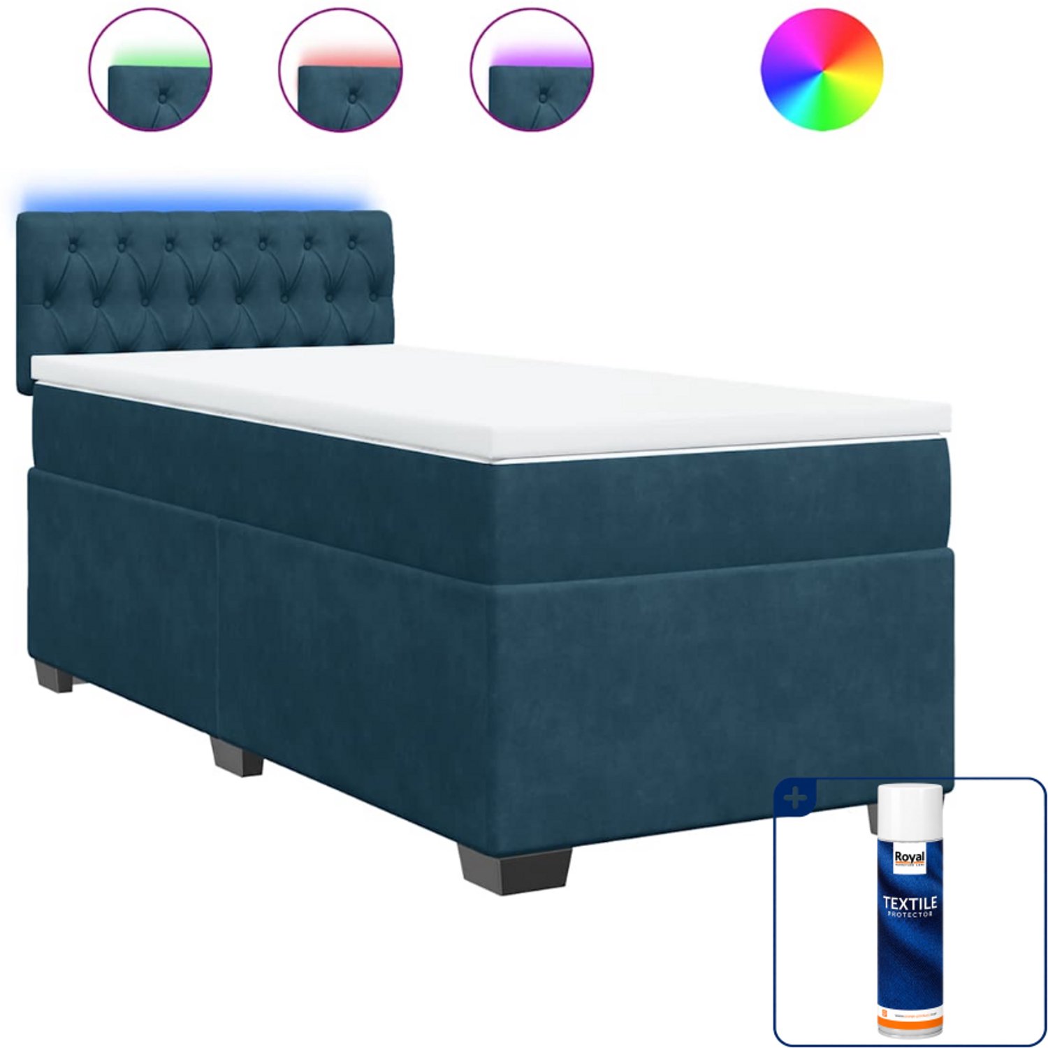 vidaXL boxspring met matras - 90 x 200 cm - fluweel - blauw - Inclusief textielbeschermer 500 ml