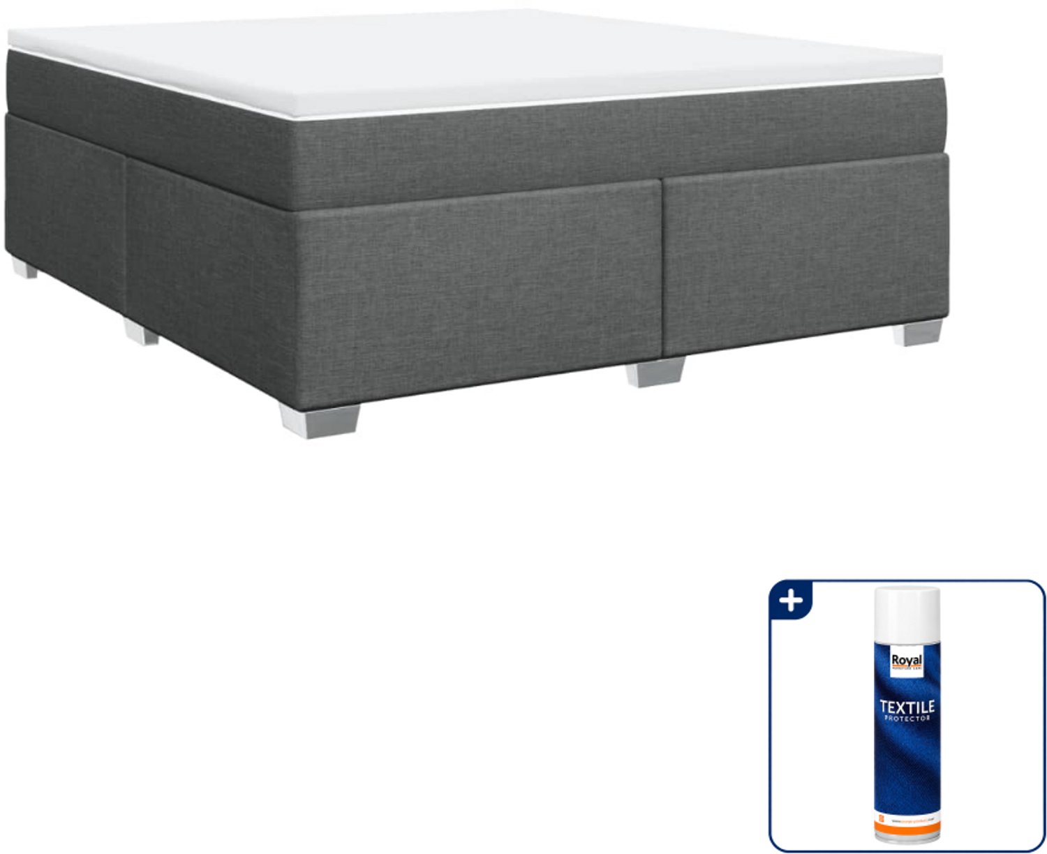 vidaXL Boxspring Kingsize - 180 x 200 cm - stof - donkergrijs - Inclusief textielbeschermer 500 ml