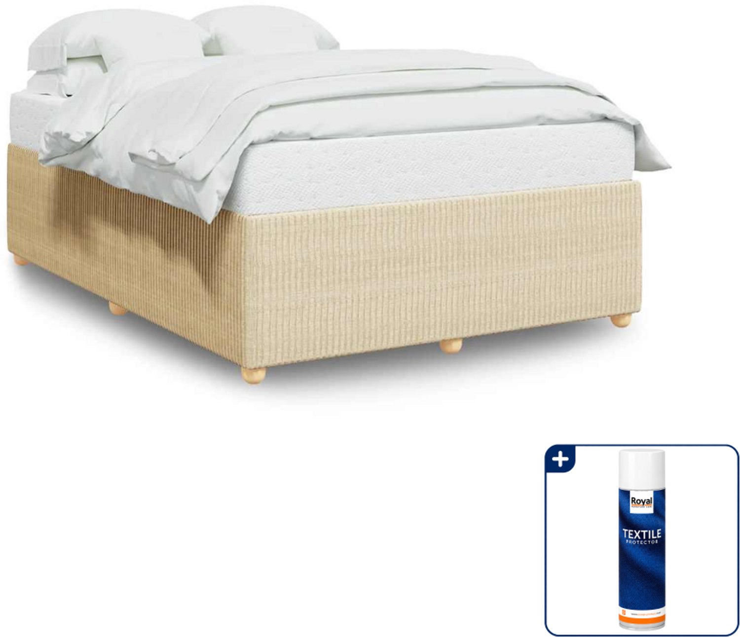 vidaXL Bedframe - Small double - 140 x 200 cm - stof - crème - Inclusief textielbeschermer 500 ml