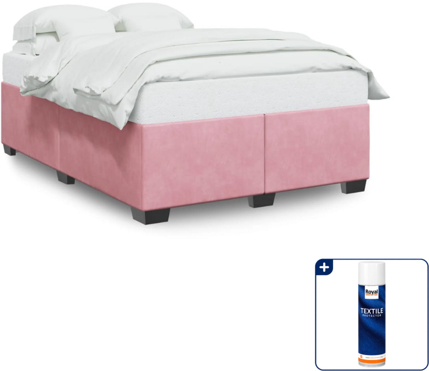 vidaXL Queensize bedframe - 160 x 200 cm - fluweel - roze - Inclusief textielbeschermer 500 ml Grijs