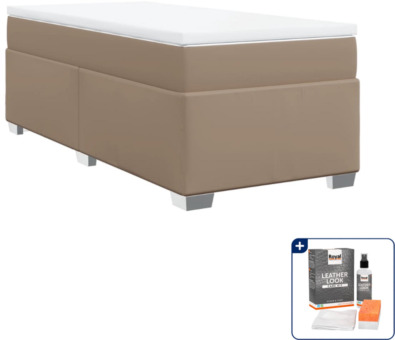 vidaXL boxspring met matras - 90 x 190 cm - kunstleer - cappuccino - Inclusief onderhoudsset voor kunstleer 150 ml Bruin
