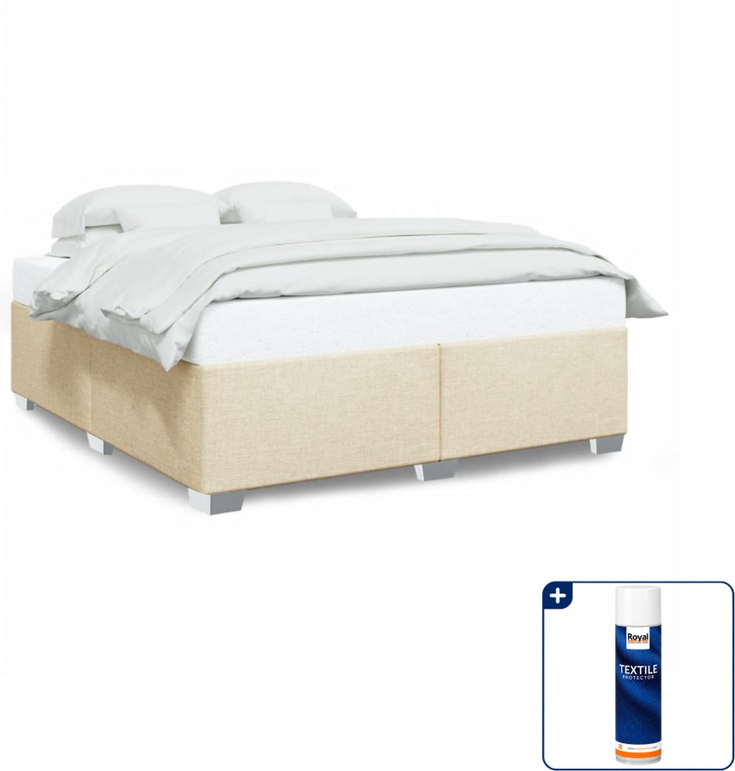 vidaXL bedframe - 200 x 200 cm - stof - crème - Inclusief textielbeschermer 500 ml Bruin