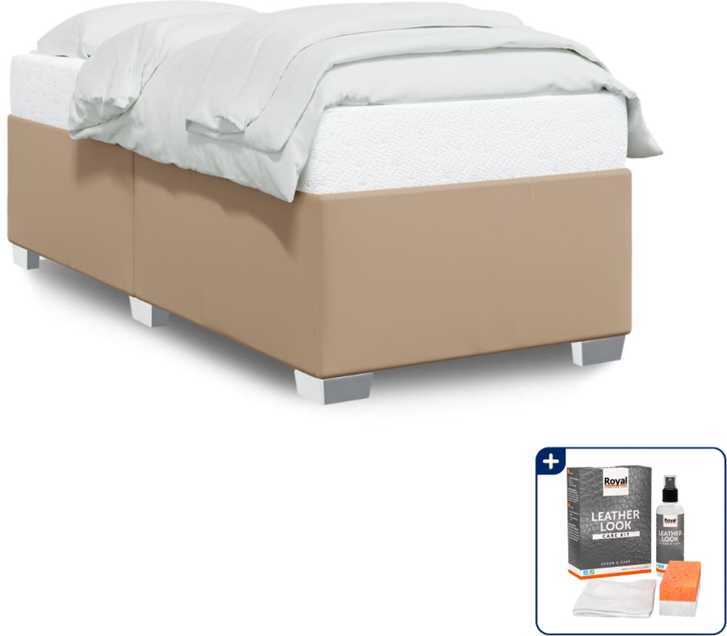 vidaXL bedframe - 90 x 200 cm - kunstleer - cappuccino - Inclusief onderhoudsset voor kunstleer 150 ml Crème