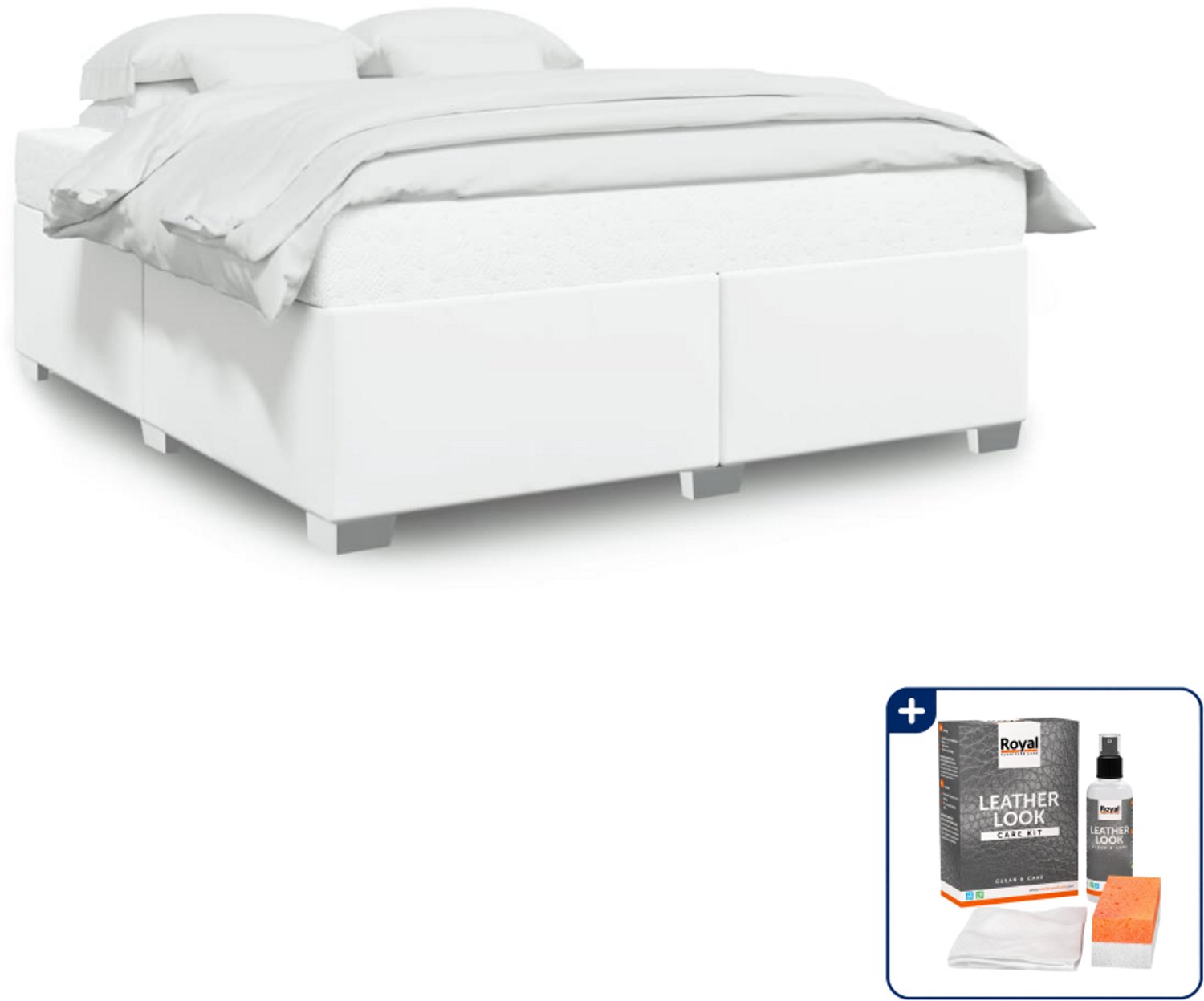 vidaXL bedframe - Kingsize - 180 x 200 cm - kunstleer - wit - Inclusief onderhoudsset voor kunstleer 150 ml Bruin