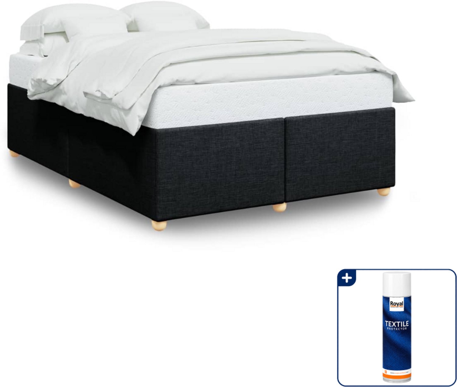 vidaXL bedframe - 140 x 190 cm - zwart - Inclusief textielbeschermer 500 ml Grijs