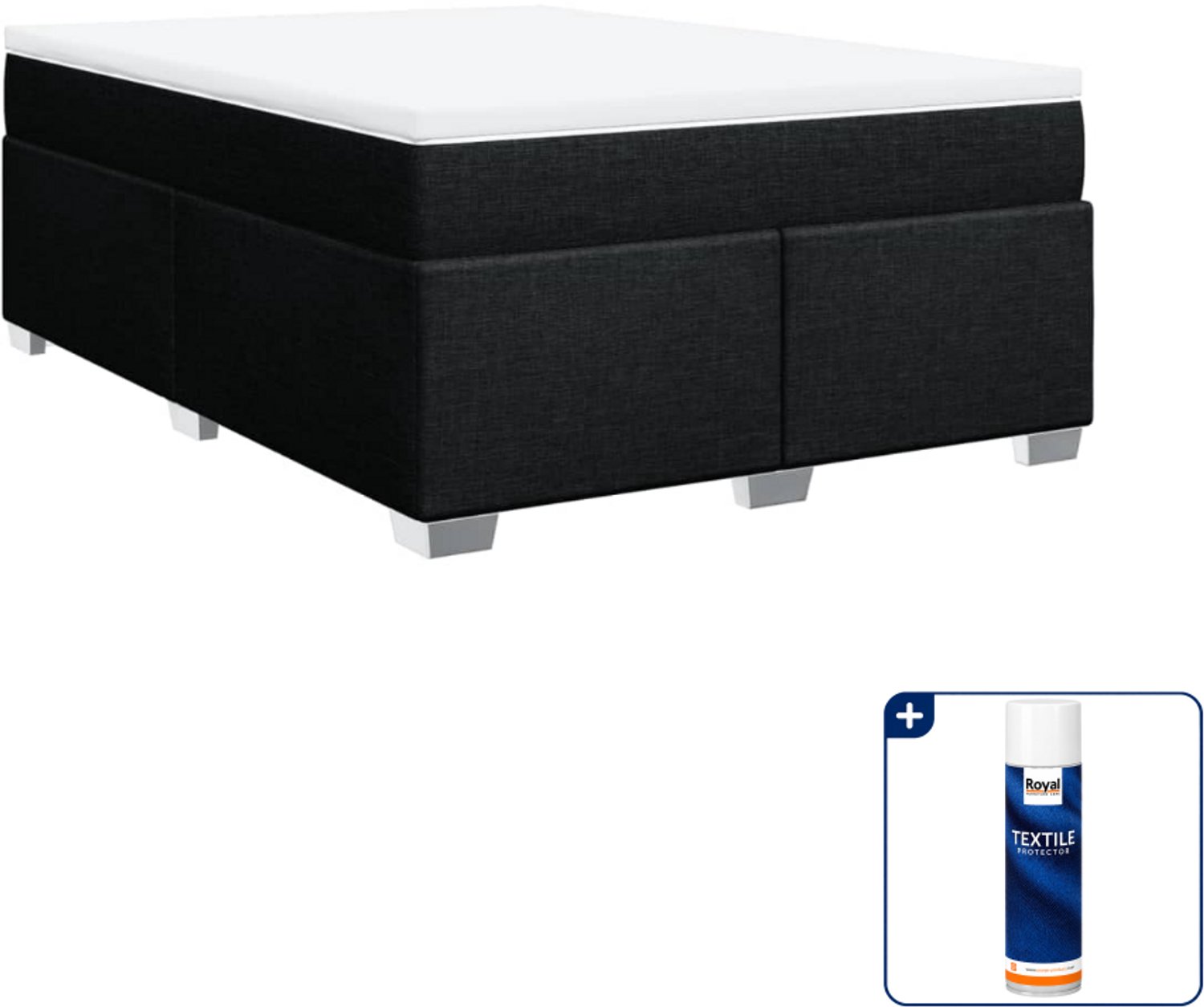 vidaXL boxspring met matras 140 x 190 cm - zwart - Inclusief textielbeschermer 500 ml