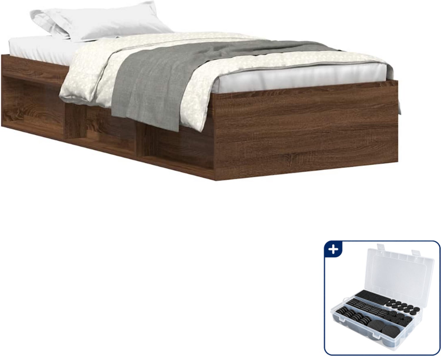 vidaXL bedframe - 90 x 190 cm - bewerkt hout - bruineiken - Inclusief antikrasvilt 177-delig