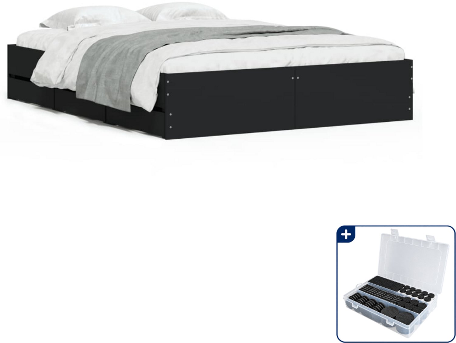 vidaXL bedframe met lades - 150 x 200 cm - bewerkt hout - zwart - Inclusief antikrasvilt 177-delig Bruin