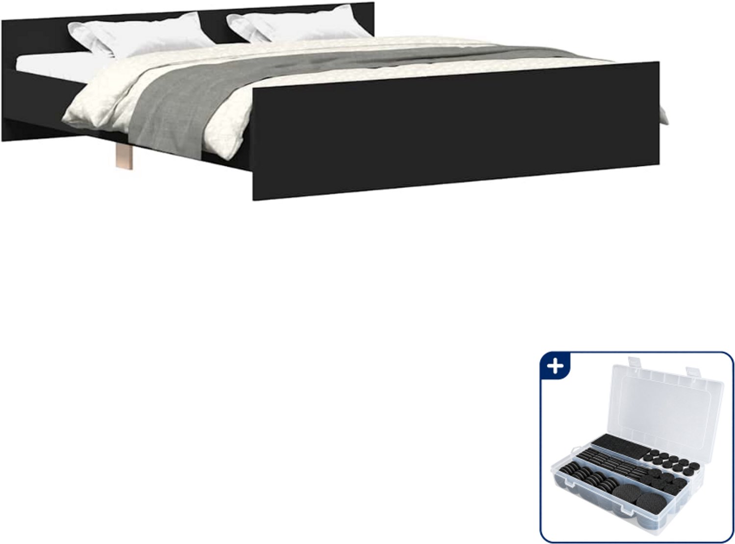 vidaXL bedframe Queensize - 160 x 200 cm - zwart - Inclusief antikrasvilt 177-delig Wit