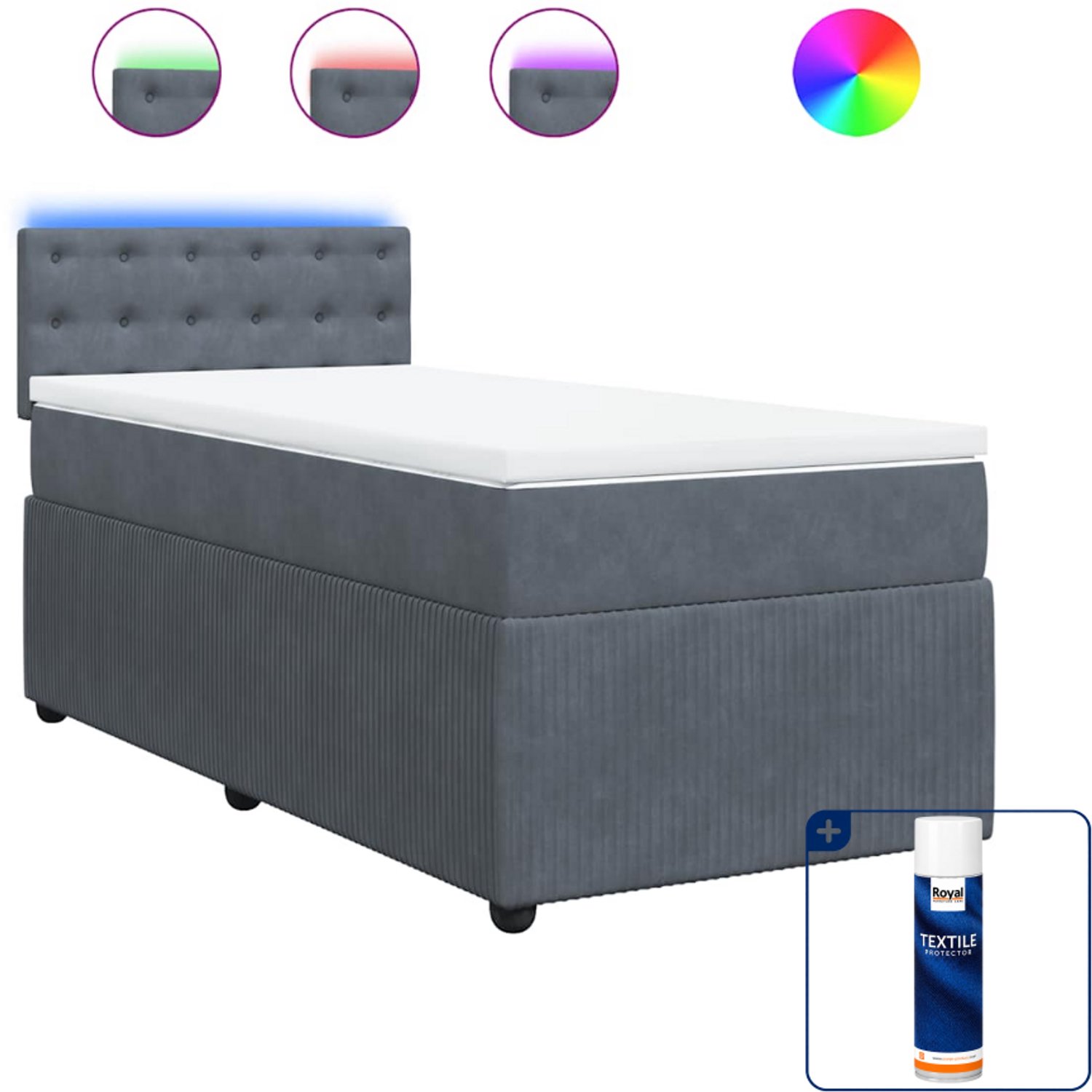 vidaXL Boxspring met matras - 100 x 200 cm - fluweel - donkergrijs - Inclusief textielbeschermer 500 ml